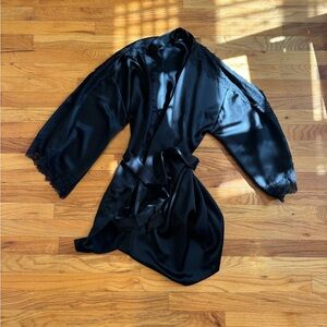 Victoria's Secret Black Satin Lace Robe